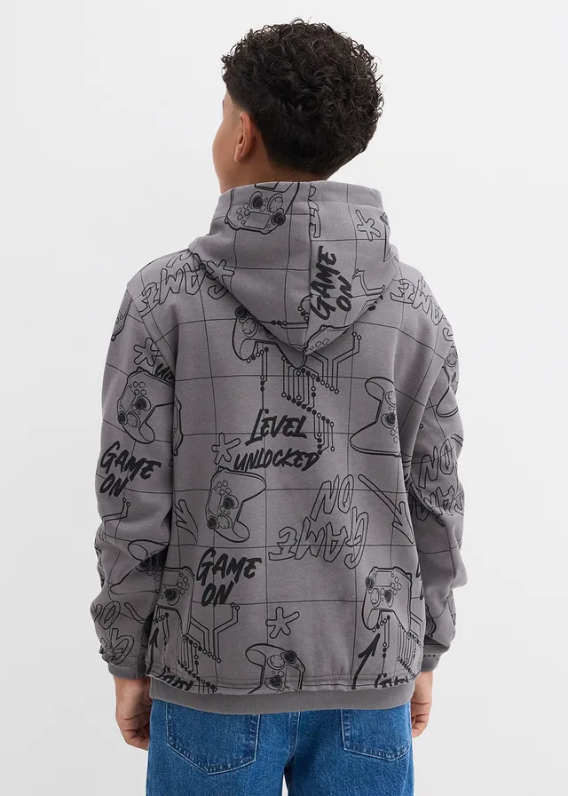 Hoodie in een zachte katoenmix, Kleur: rookgrijs gedessineerd