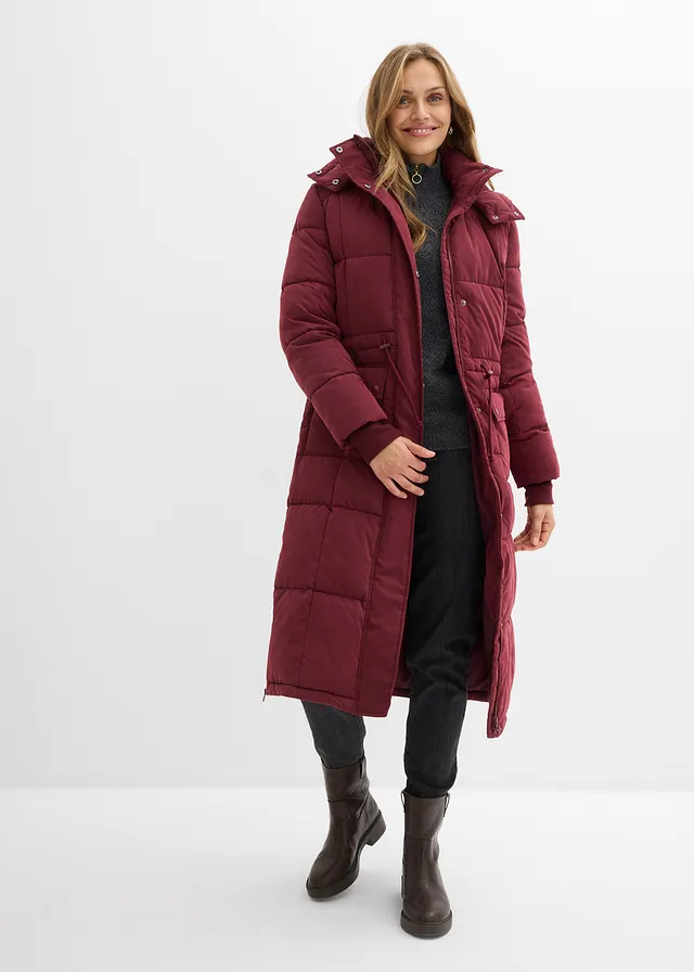 Winterjas met ritssluitingen opzij, Kleur: donkerbessen