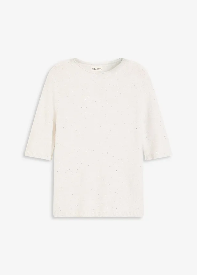 Pulover cu mânecă 1//2, paiete și fire lucioase