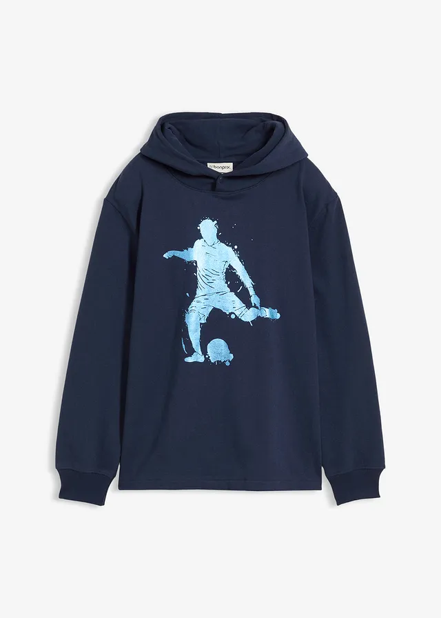Sweat à capuche en coton mélangé • bleu foncé imprimé • Boutique bonprix