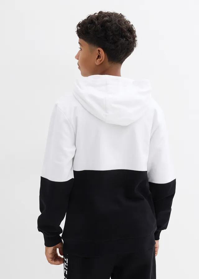 Jongens hoodie van biologisch katoen, Kleur: wit/zwart