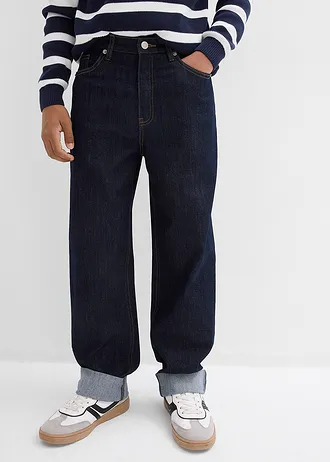 Džíny Loose Fit, Straight, s nastavitelným pasem, barva: tmavě modrý denim