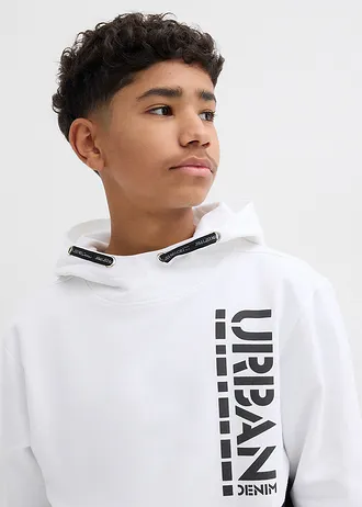 Sweat-shirt à capuche garçon • blanc-noir imprimé • Boutique bonprix