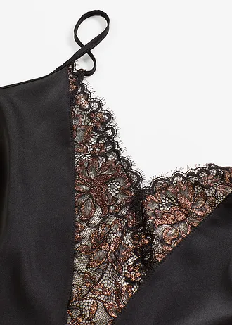 Saténové negližé s třpytivou přízí • černo-měděná • bonprix obchod
