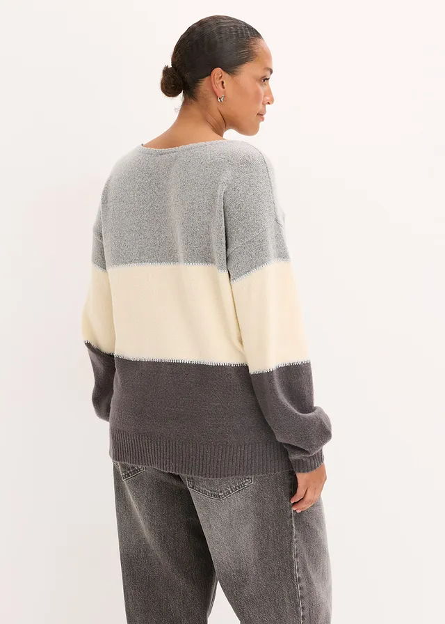 Oversized trui, Kleur: grijs gemêleerd-antraciet gemêleerd luipaardprint