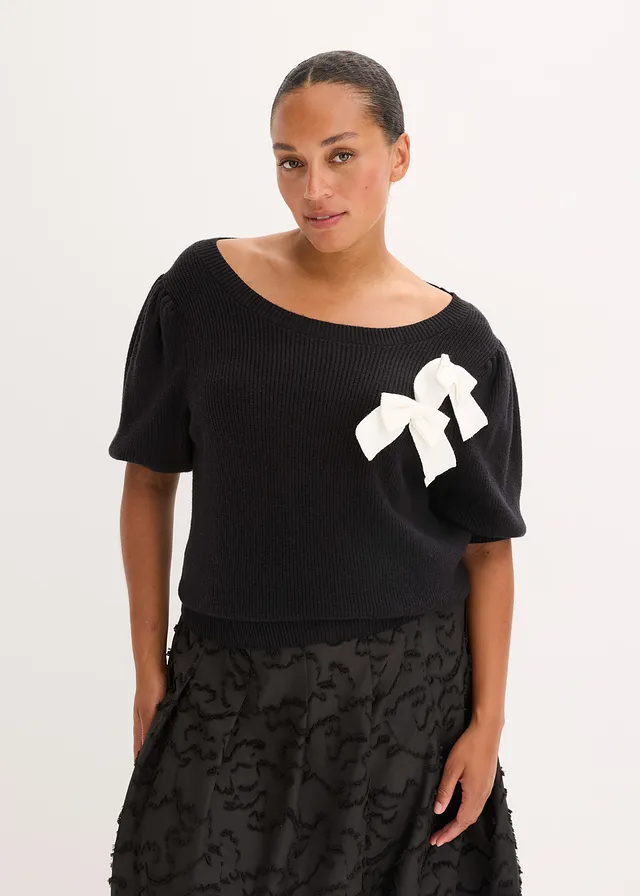 Pull avec application de nœuds • noir plus size • product-page.page-title-suffix