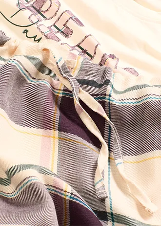 Pyžamo s měkkými tkanými kalhotami a dárkovou taškou • béžovo-bezinková kostkovaná • bonprix obchod