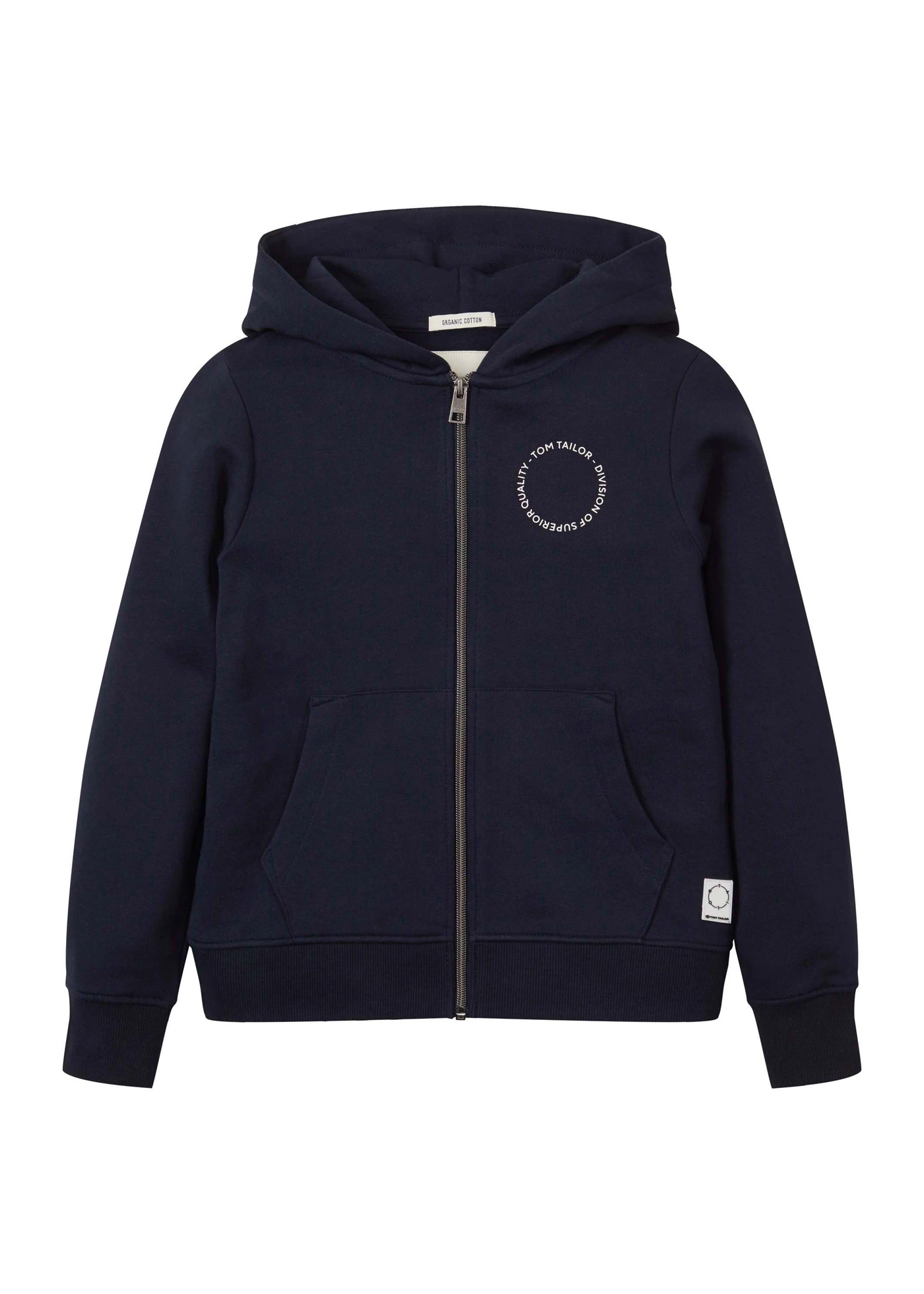 Propínací mikina s kapucí značky Tom Tailor • tmavě modrá s potiskem • bonprix obchod