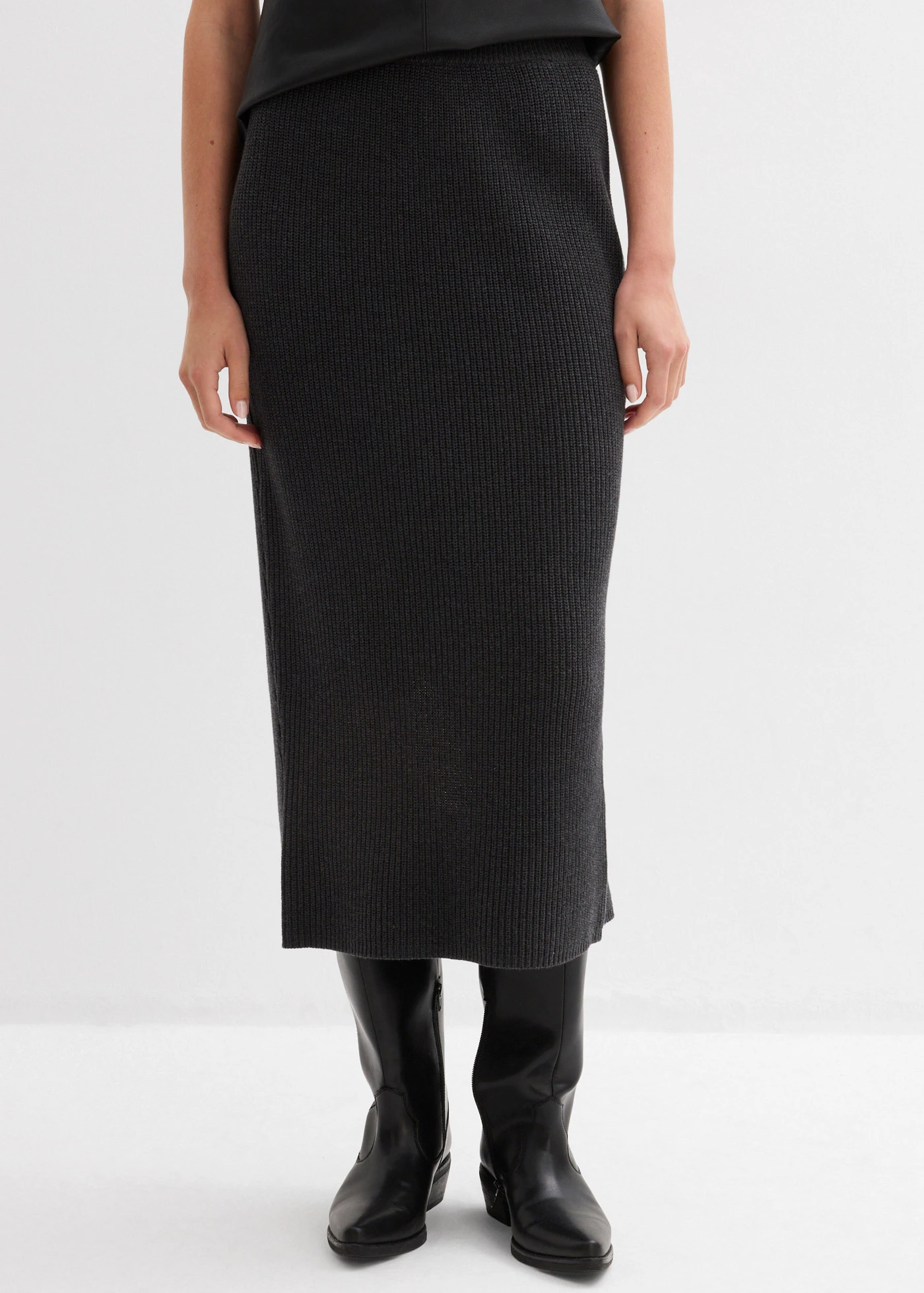 Jupe en maille 100% coton • anthracite chiné • Boutique bonprix