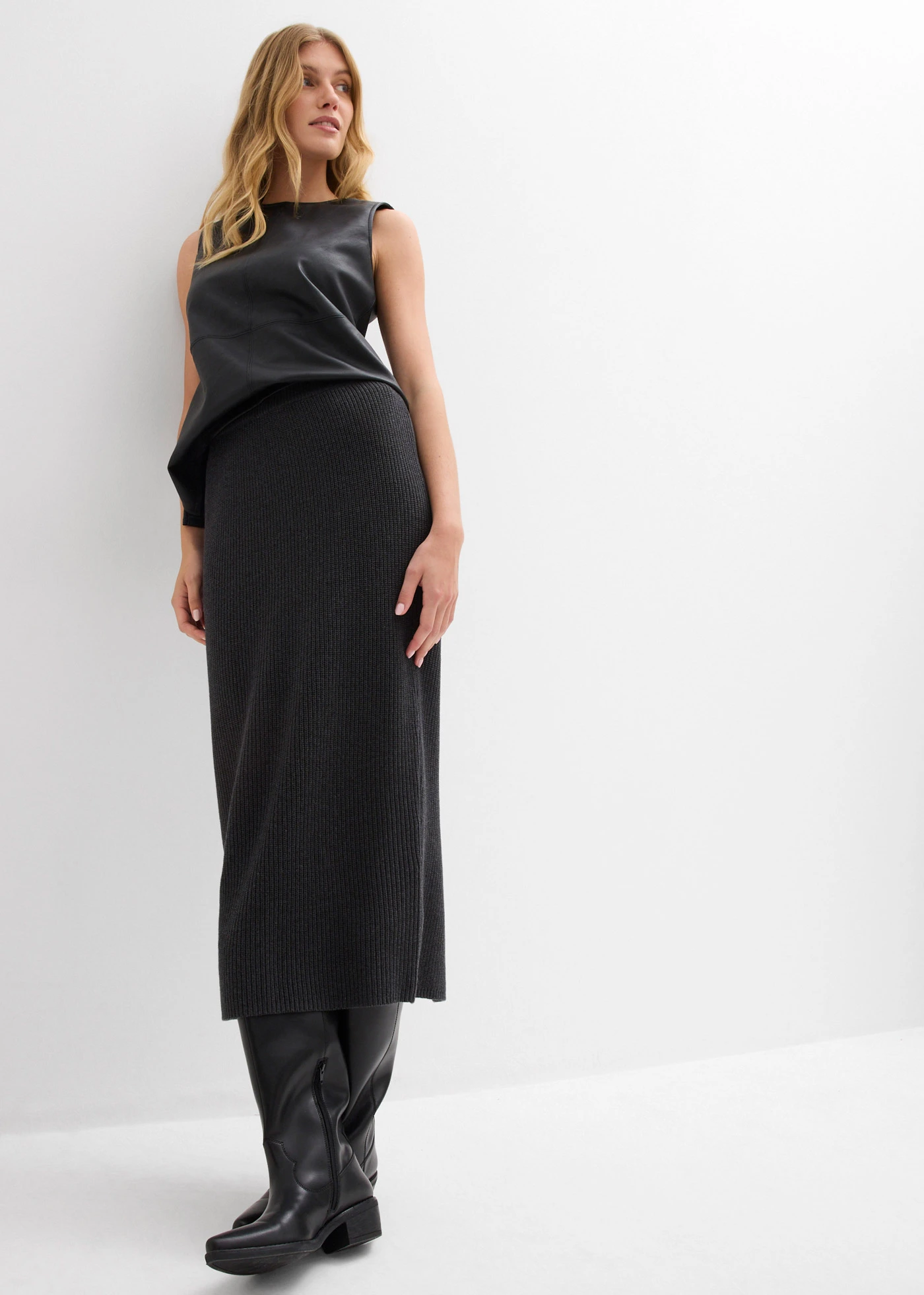 Jupe en maille 100% coton • anthracite chiné • Boutique bonprix