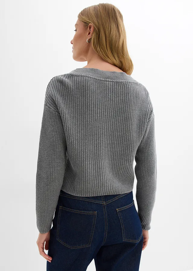 Gilet en grosse maille 100% coton • gris chiné • product-page.page-title-suffix