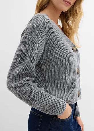 Kabátek ze silnější pleteniny z čisté bavlny • šedý melír • bonprix obchod