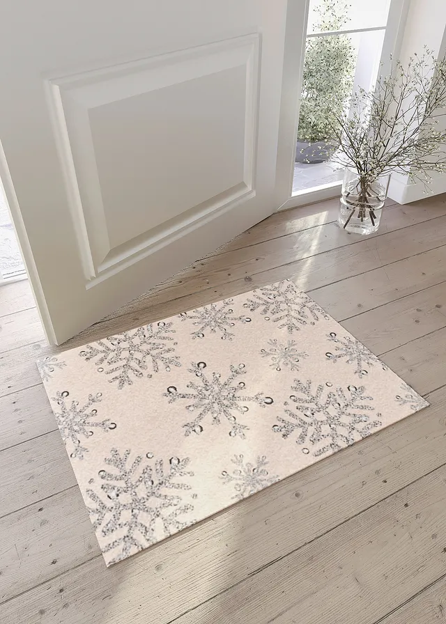 Deurmat met met sneeuwvlokkenmotief, Kleur: naturel gedessineerd