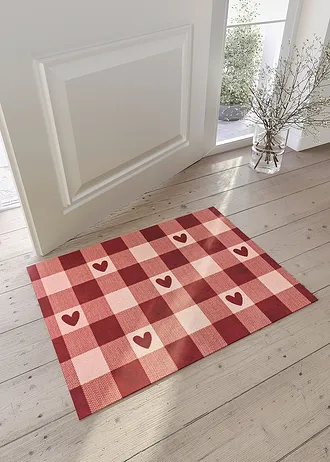 Rohožka se srdíčky, barva: červená s potiskem