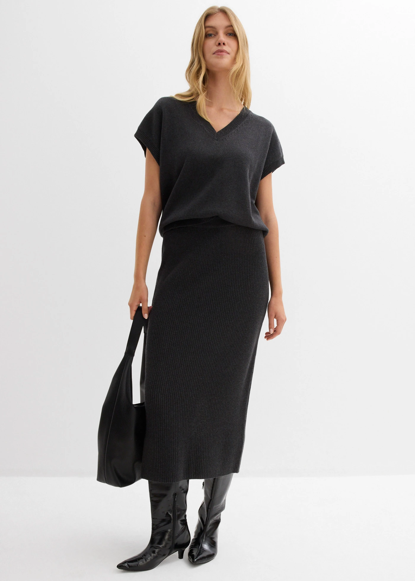 Svetr bez rukávů z čisté bavlny • antracitový melír • bonprix obchod