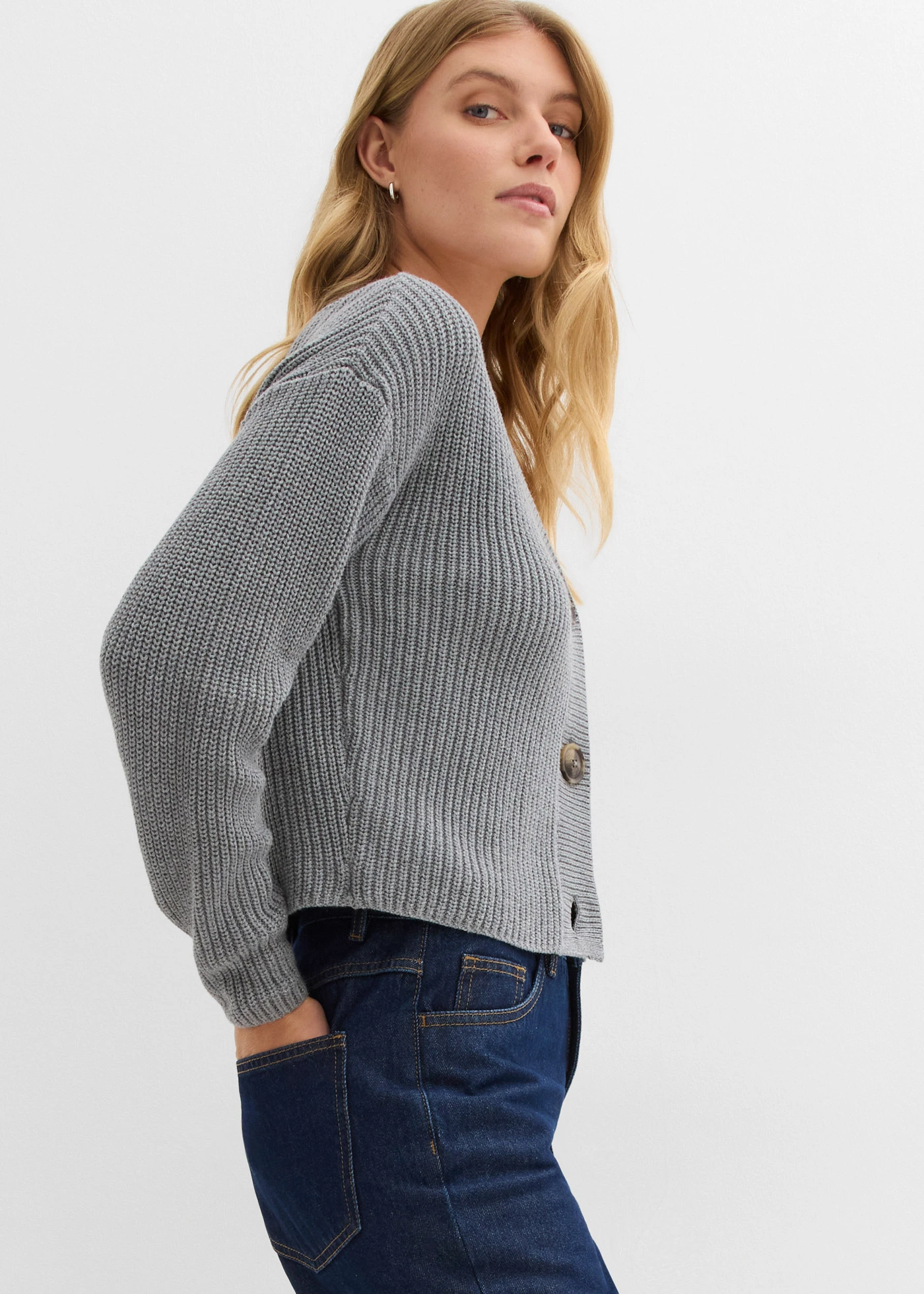 Kabátek ze silnější pleteniny z čisté bavlny • šedý melír • bonprix obchod