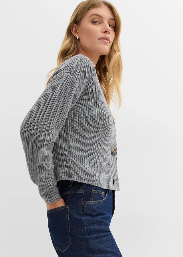 Gilet en grosse maille 100% coton • gris chiné • product-page.page-title-suffix