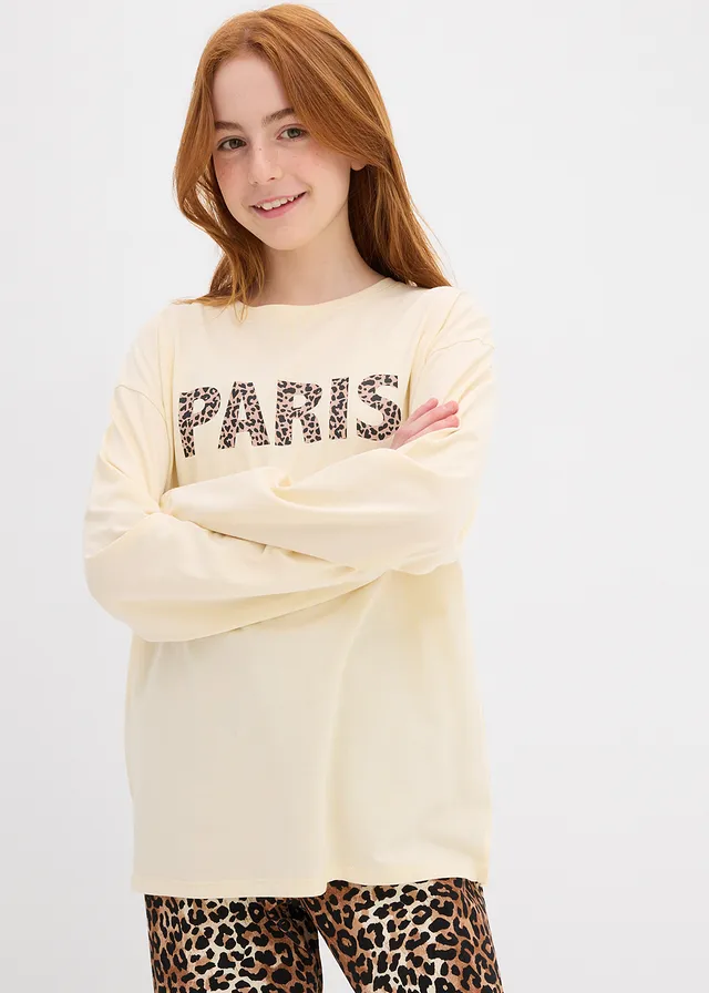 Longsleeve van puur biologisch katoen, Kleur: beige met luipaardprint