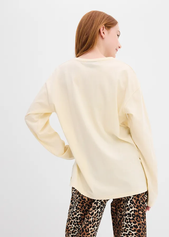 Longsleeve van puur biologisch katoen, Kleur: beige met luipaardprint