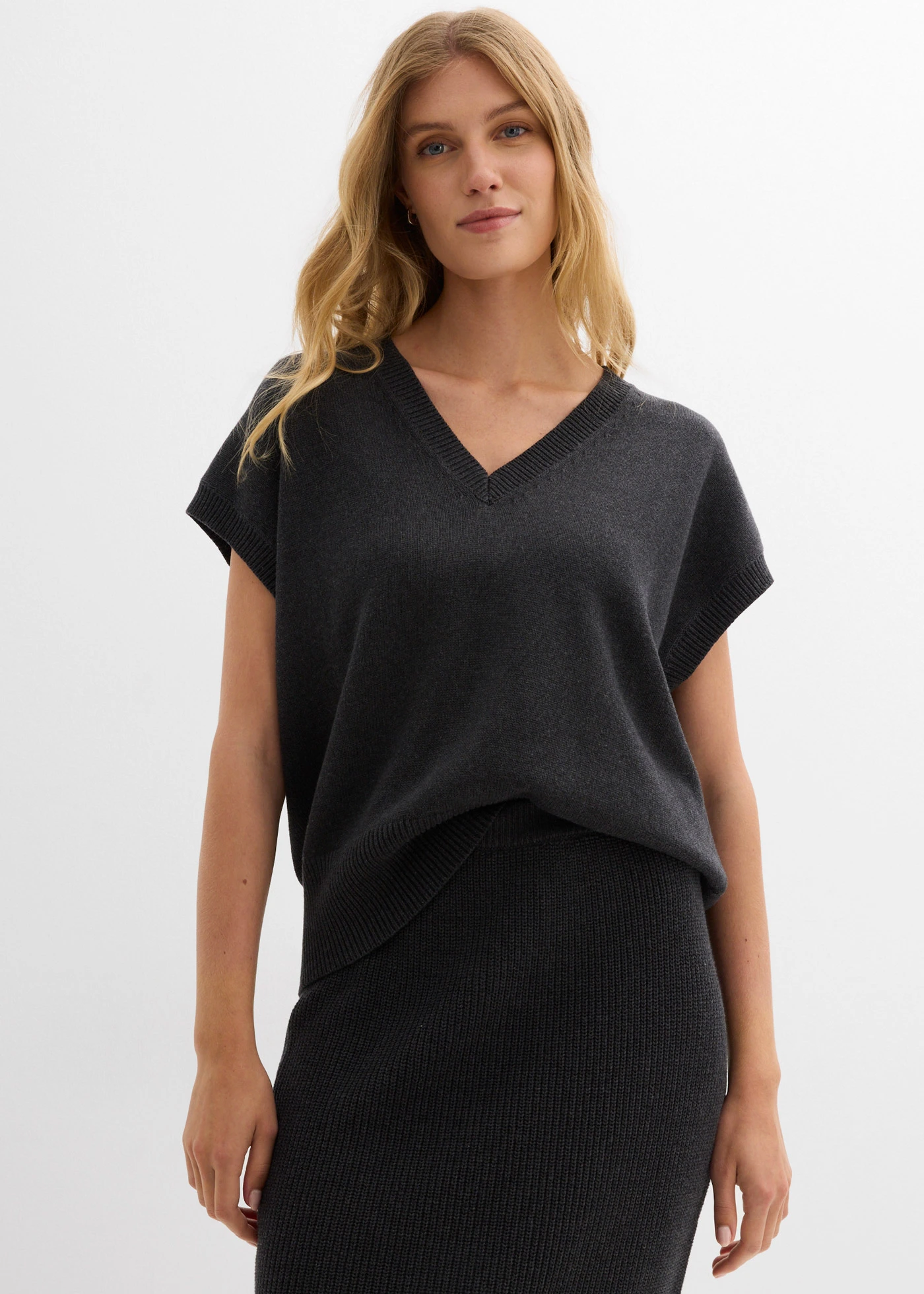 Svetr bez rukávů z čisté bavlny • antracitový melír • bonprix obchod