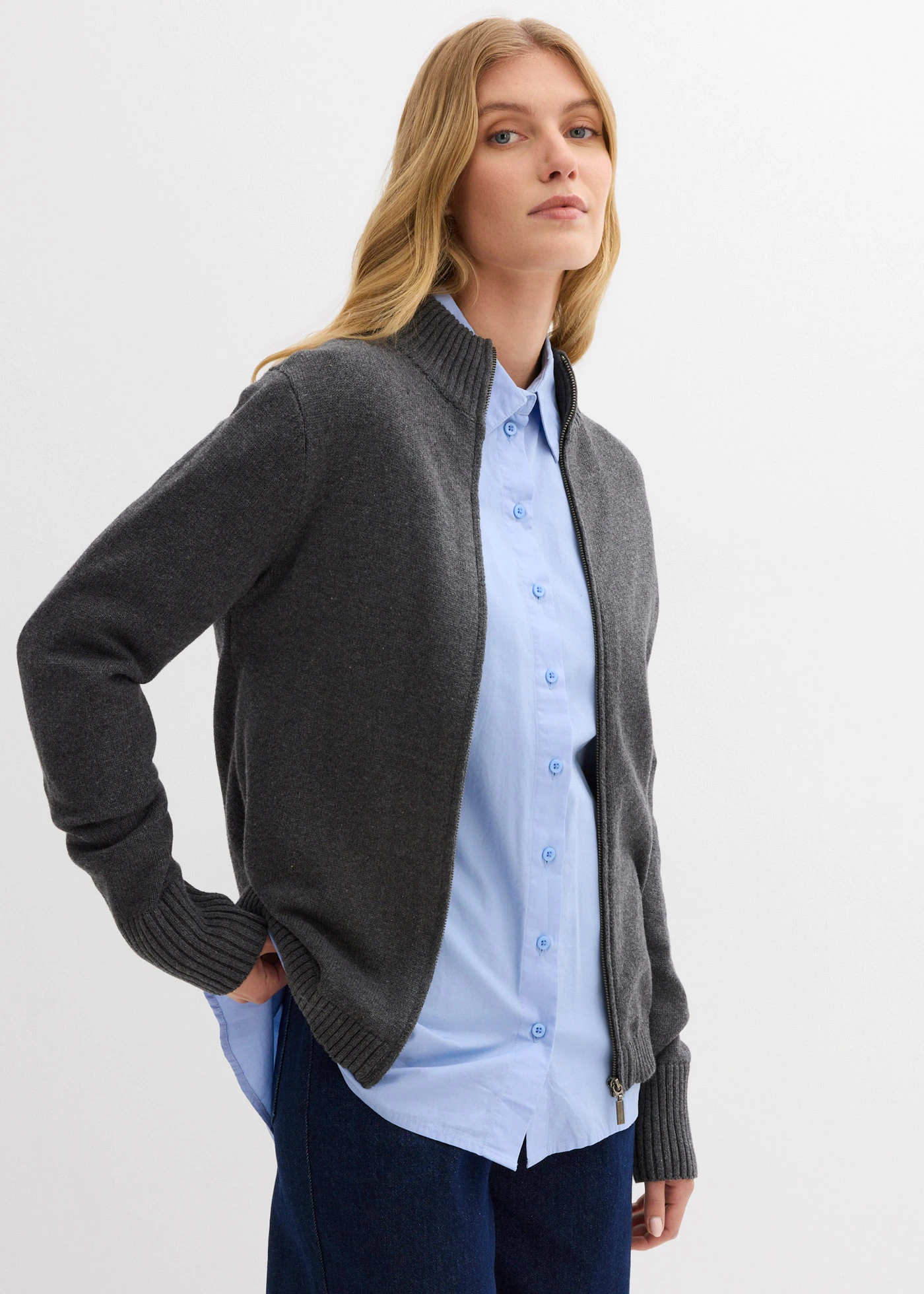 Pletený kabátek z čisté organické bavlny • antracitový melír • bonprix obchod