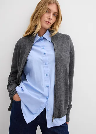 Pletený kabátek z čisté organické bavlny • antracitový melír • bonprix obchod