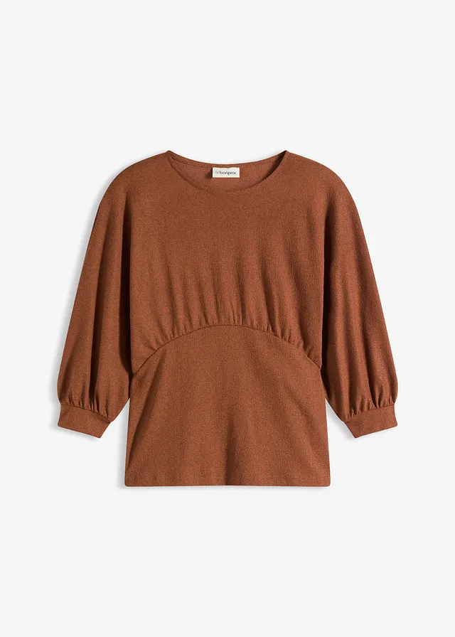 Bouclé-shirt, Kleur: bruin gemêleerd