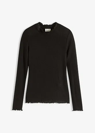 Žebrované tričko z viskózové směsi, barva: černá