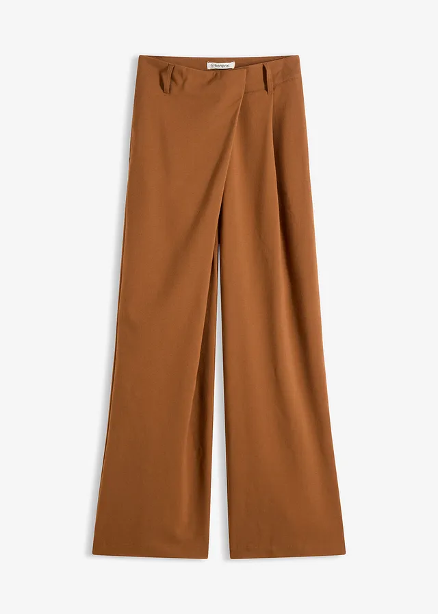 Pantalon large à pinces et fermeture croisée • marron • Boutique bonprix