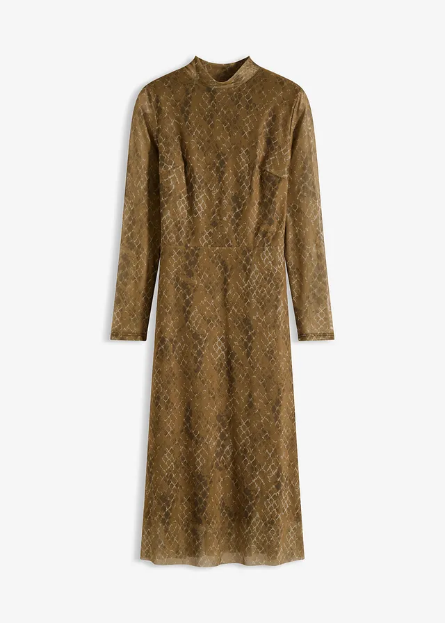 Robe midi en mesh • olive-vert gui graphique • Boutique bonprix