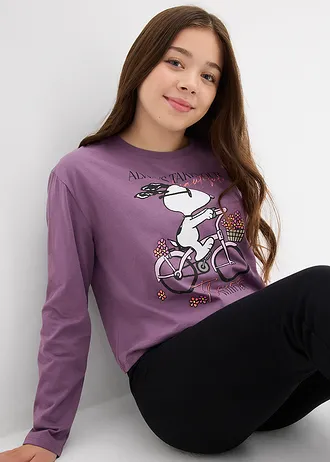 Tričko s dlhým rukávom Snoopy z čistej bavlny • fialová potlačená • obchod bonprix