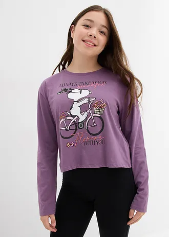 Tričko s dlhým rukávom Snoopy z čistej bavlny • fialová potlačená • obchod bonprix