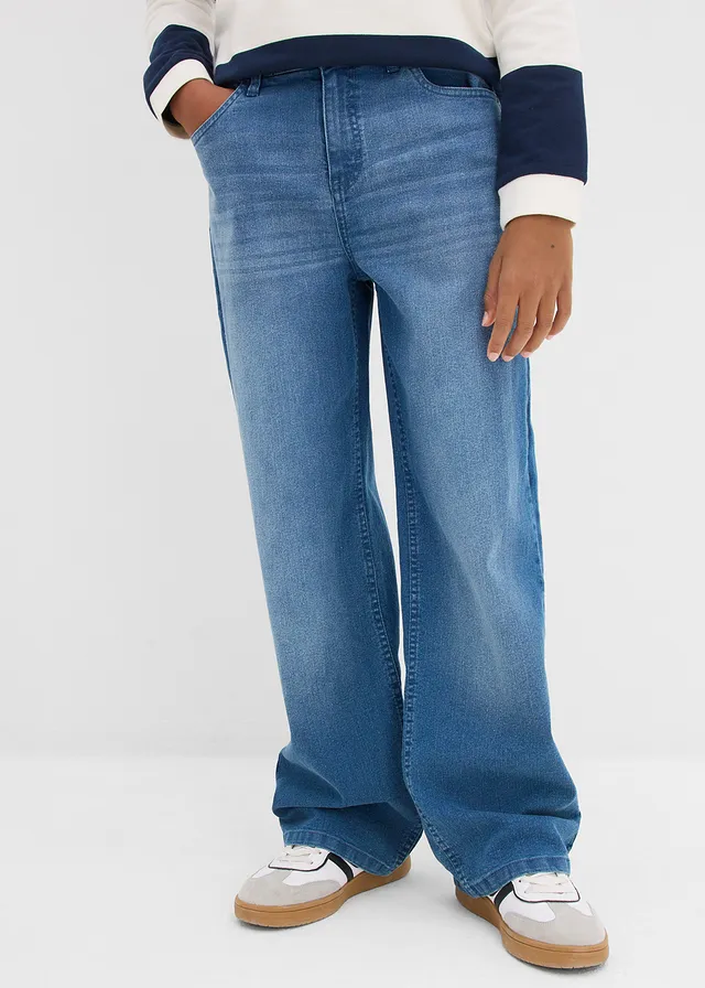 Loose fit stretch jeans, straight, met verstelbare band, Kleur: blauw denim