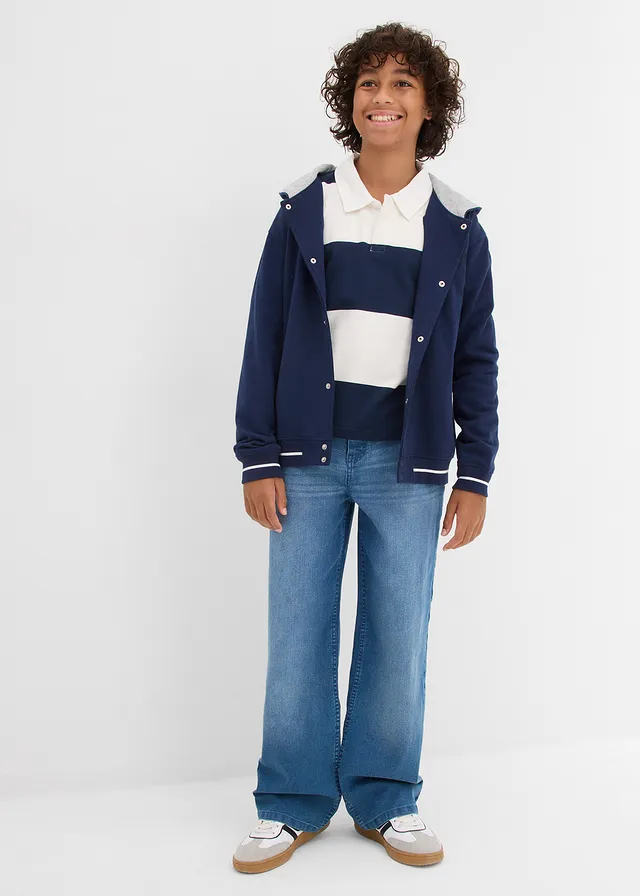 Loose fit stretch jeans, straight, met verstelbare band • blauw denim • product-page.page-title-suffix