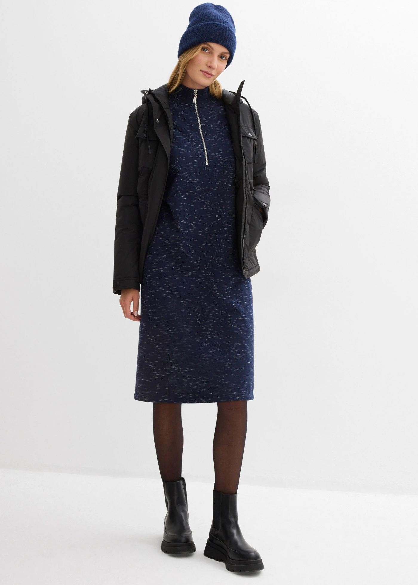 Robe sweat à col camionneur • bleu foncé • Boutique bonprix