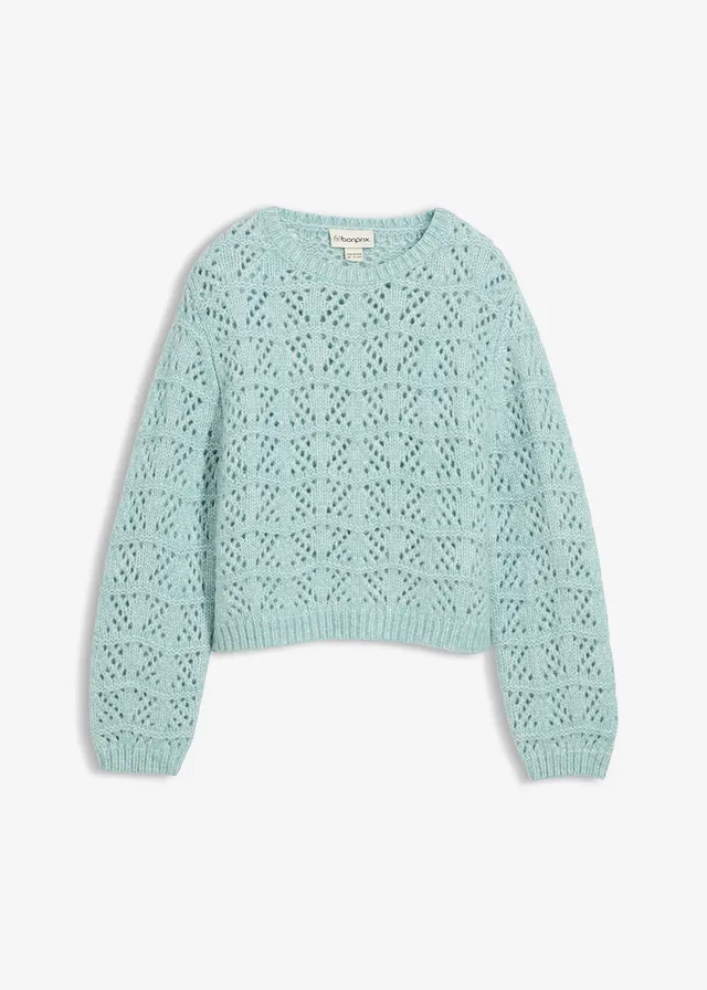 Hrubo pletený pulóver s dierkovanou výšivkou