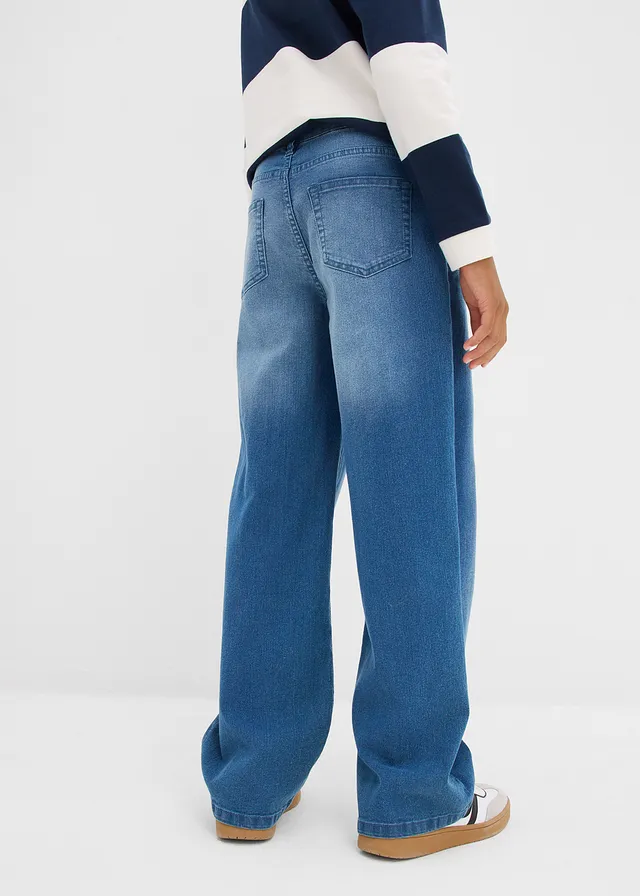 Loose fit stretch jeans, straight, met verstelbare band, Kleur: blauw denim