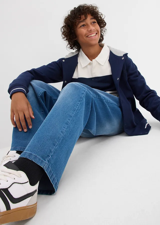 Loose fit stretch jeans, straight, met verstelbare band • blauw denim • product-page.page-title-suffix