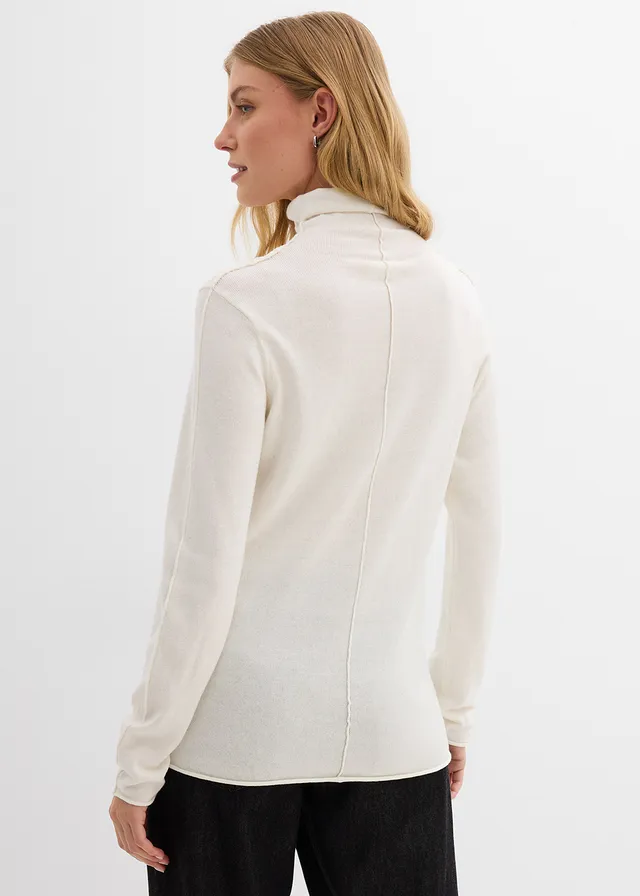 Pull col roulé doux, Couleur: écru