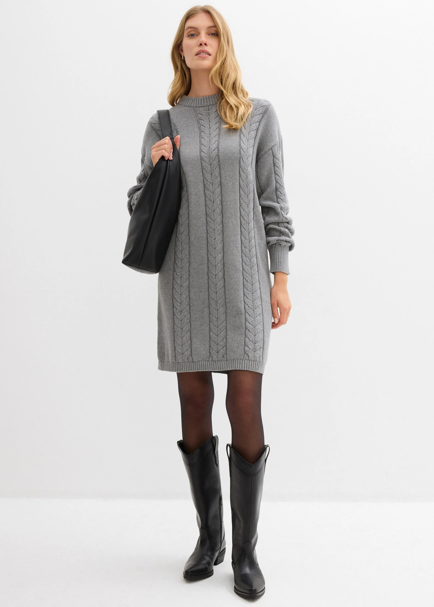 Pletené šaty z čisté bavlny • šedý melír • bonprix obchod