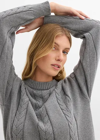 Pletené šaty z čisté bavlny • šedý melír • bonprix obchod