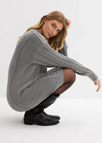 Pletené šaty z čisté bavlny • šedý melír • bonprix obchod