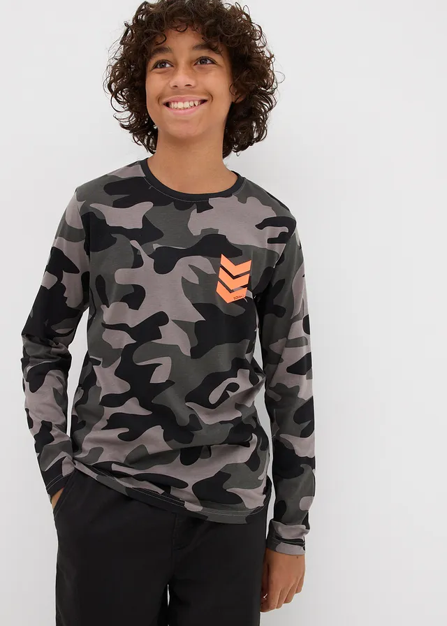 Longsleeve van puur katoen (set van 3), Kleur: wit+zwart+grijs met print