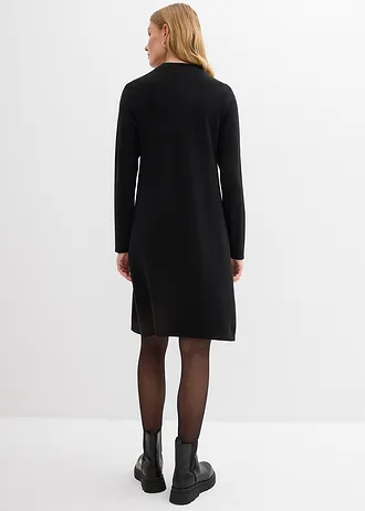 Gebreide jurk in A-lijn, Kleur: zwart
