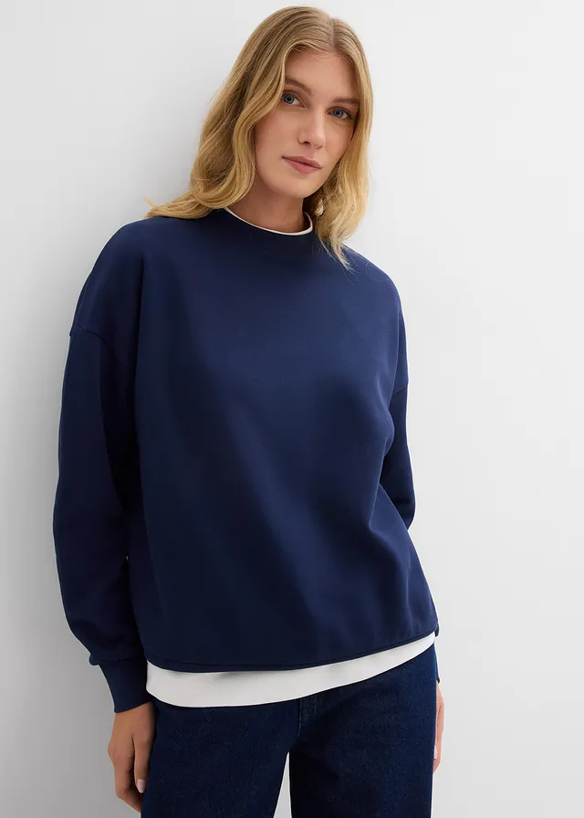 Sweat oversize 100% coton, Couleur: bleu foncé