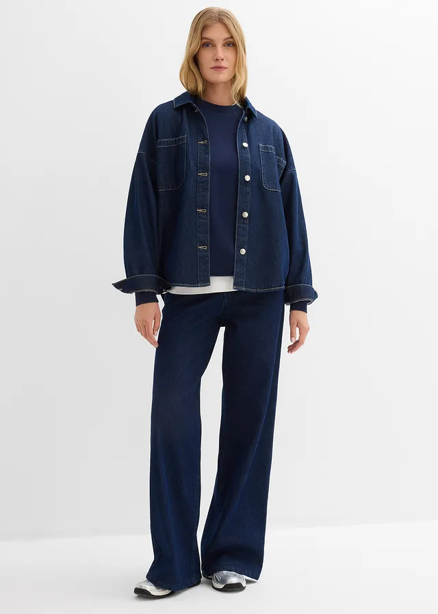 Sweat oversize 100% coton, Couleur: bleu foncé