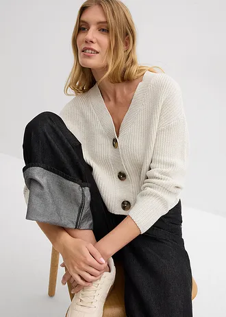 Kabátek ze silnější pleteniny z čisté bavlny • přírodně bílý melír • bonprix obchod