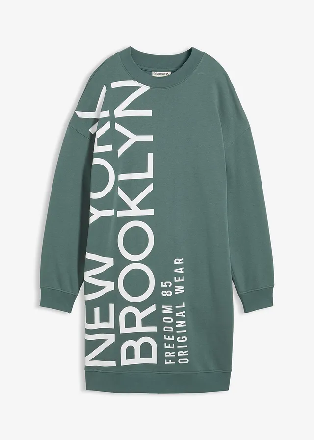 Robe sweat douce et oversize • gris vert imprimé • Boutique bonprix