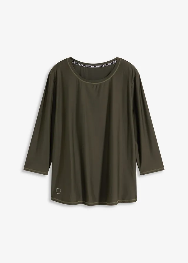 Velmi měkké funkční tričko s 3/4 rukávy, rychleschnoucí • noční olivová • bonprix obchod