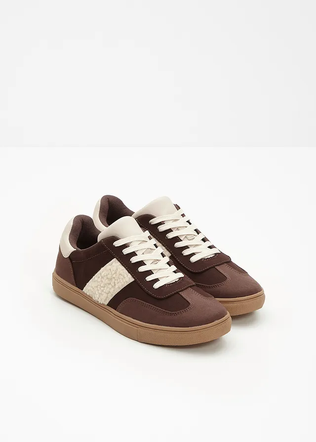 Sneakers, Kleur: donkerbruin-kiezelbeige